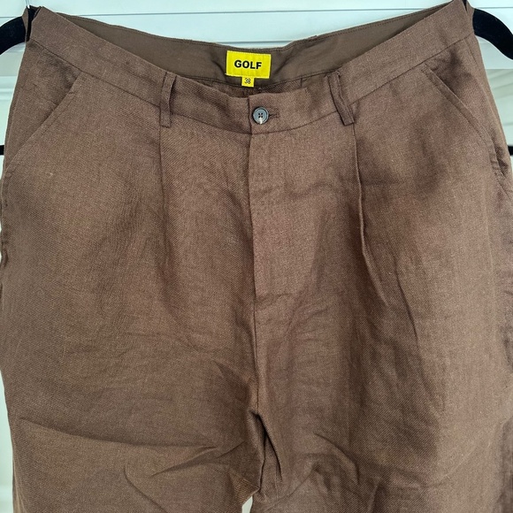 Men's - GOLF WANG Brown Grand Logo Linen Trouser Pant - Size 38 - Picture 12 of 16